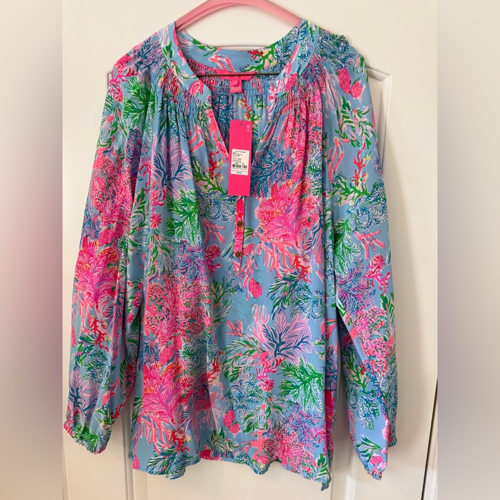 Lilly Pulitzer Pink and Blue Floral Elsa  Blouse